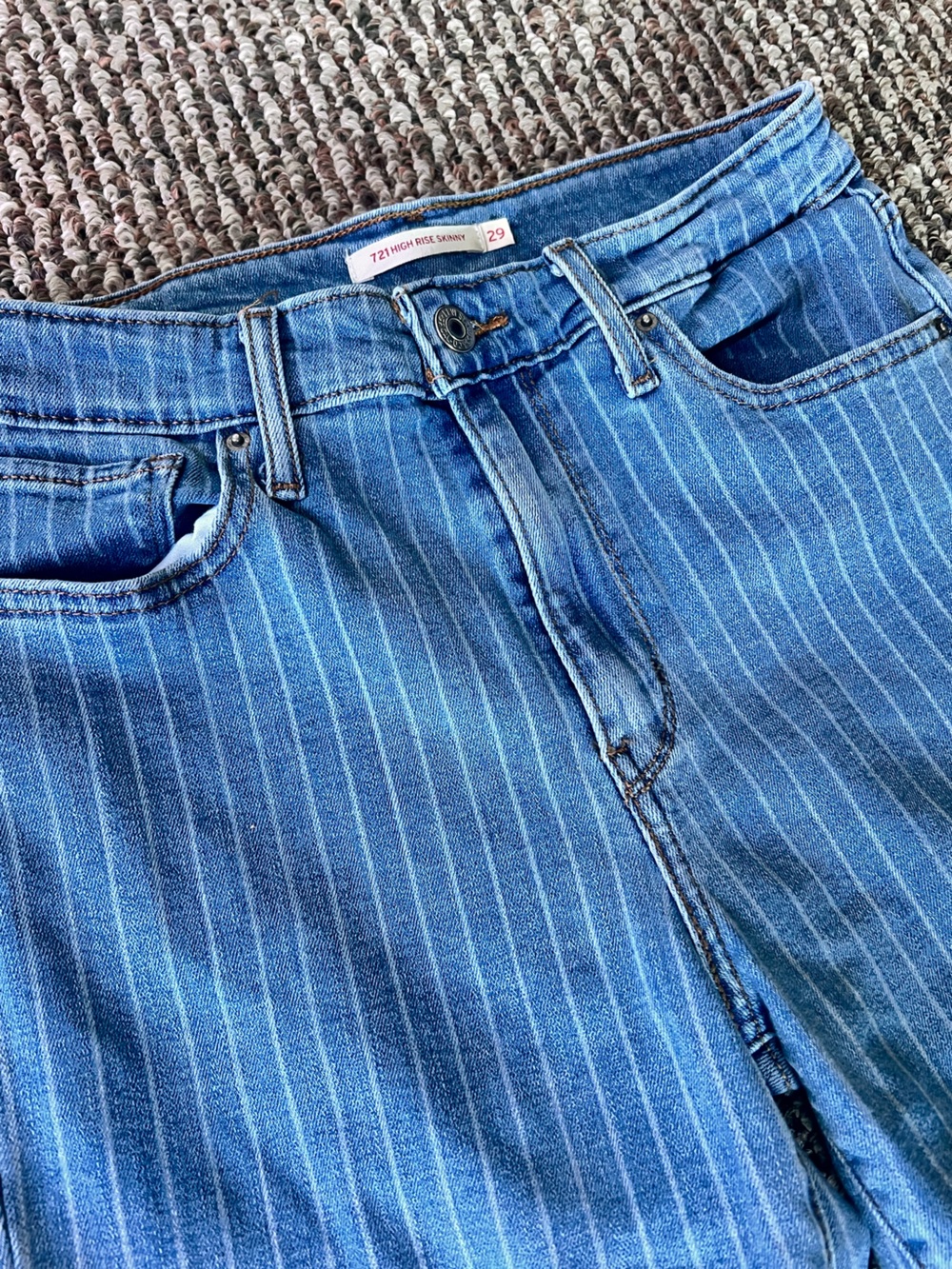 Levi High Rise Skinny Pin-Striped Blue Denim Jeans
